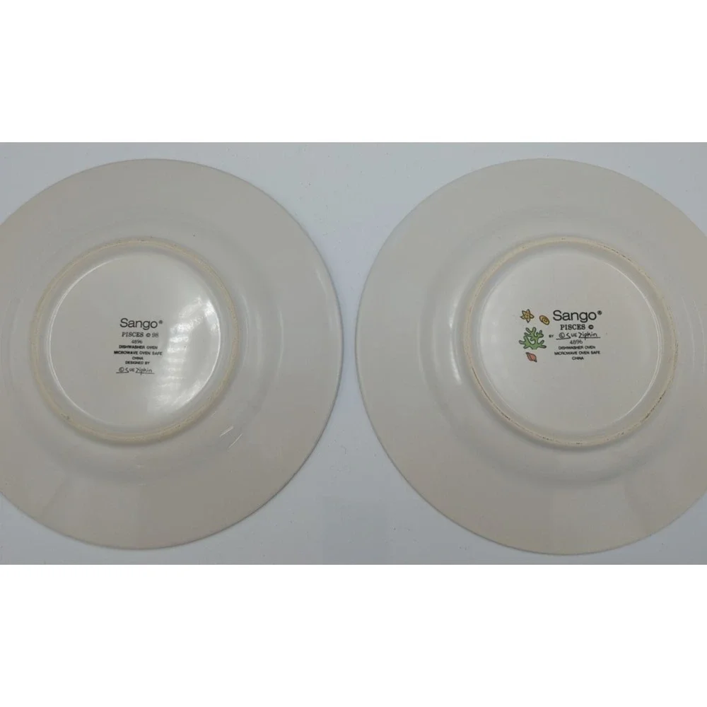 Sango 2 Small Plates Pisces Artist Sue‎ Zipkin Vibrant Blues Beach Shell Summer